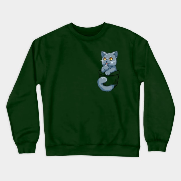 Pocket Cute British Shorthair Cat Crewneck Sweatshirt by TechraPockets